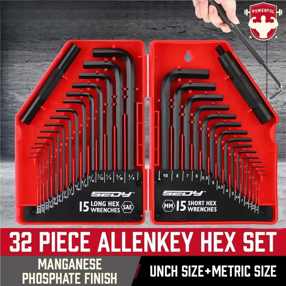 32-Piece Hex Key Wrench Set, Metric and SAE Allen Wrenches L Shape Allen Keys
