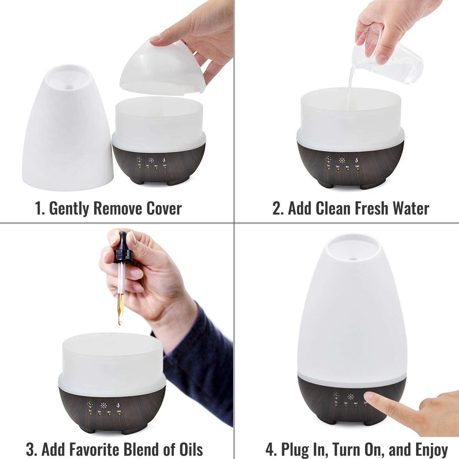 500ML Essential Oil Diffuser Cool Mist Humidifier 7 LED Colors White