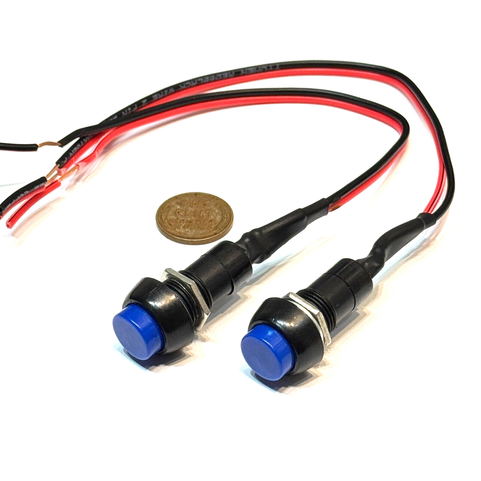 2 x Wired Blue momentary PUSH BUTTON SWITCH N/O normally open on/off wires C11