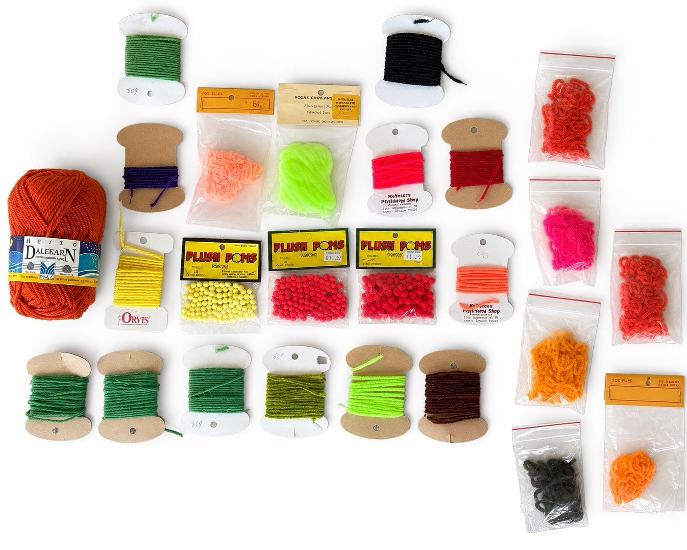 Fly Tying Materials Lot Yarn Chenille Pom Poms Orvis Danville Mixed Colors