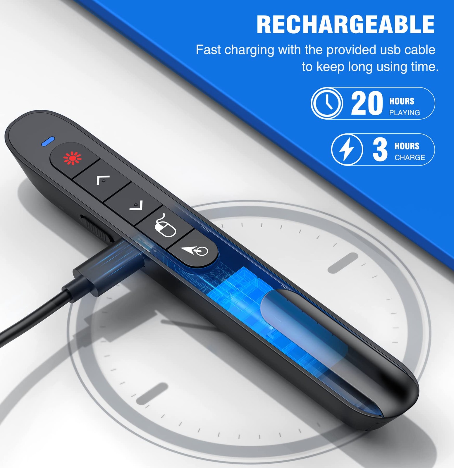 Wireless Presenter Remote with Air Control, Rechargeable USB A&C Presentation...