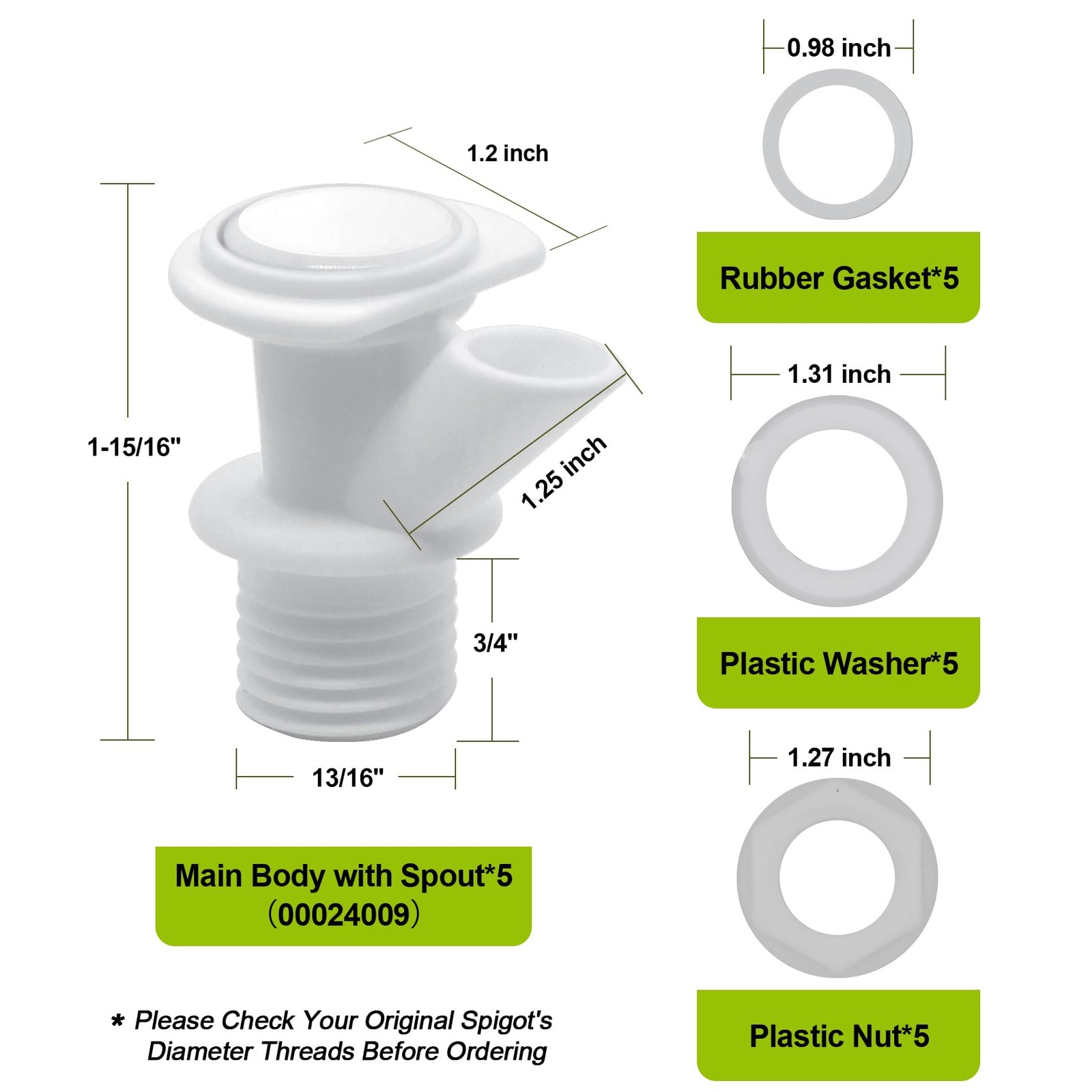 5-Pack Push Button Spigot Kit Compatible with Igloo Coolers 2, 3, 5&10 Gallon...