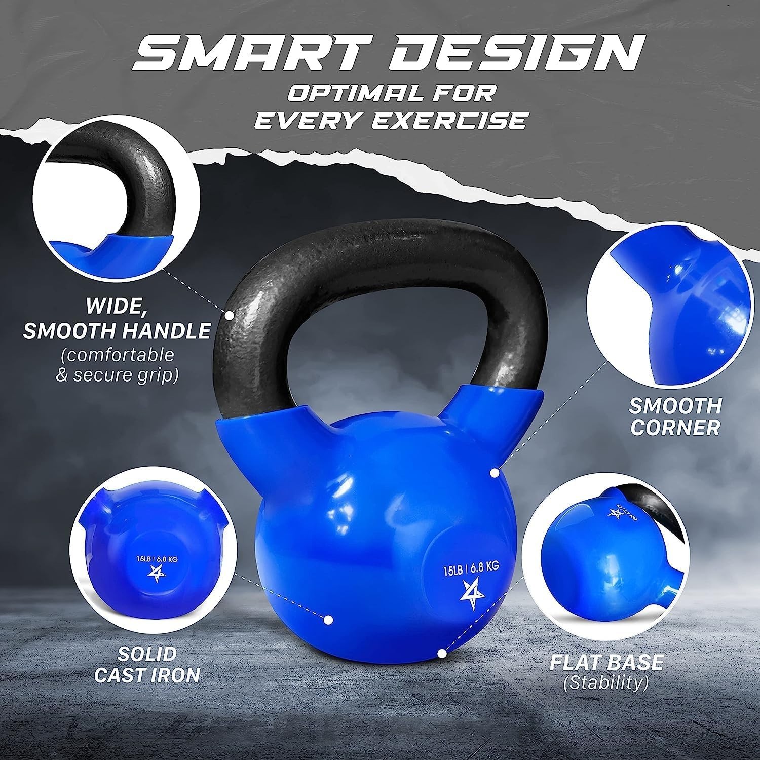 Durable 15 LB Cast Iron Kettlebell with Vinyl Coating for Strength Training