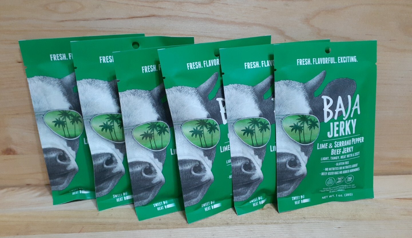 6PK: Baja Jerky Beef Jerky LIME SERRANO PEPPER 1oz Heat WITH A Zest NO MSG/PRESR