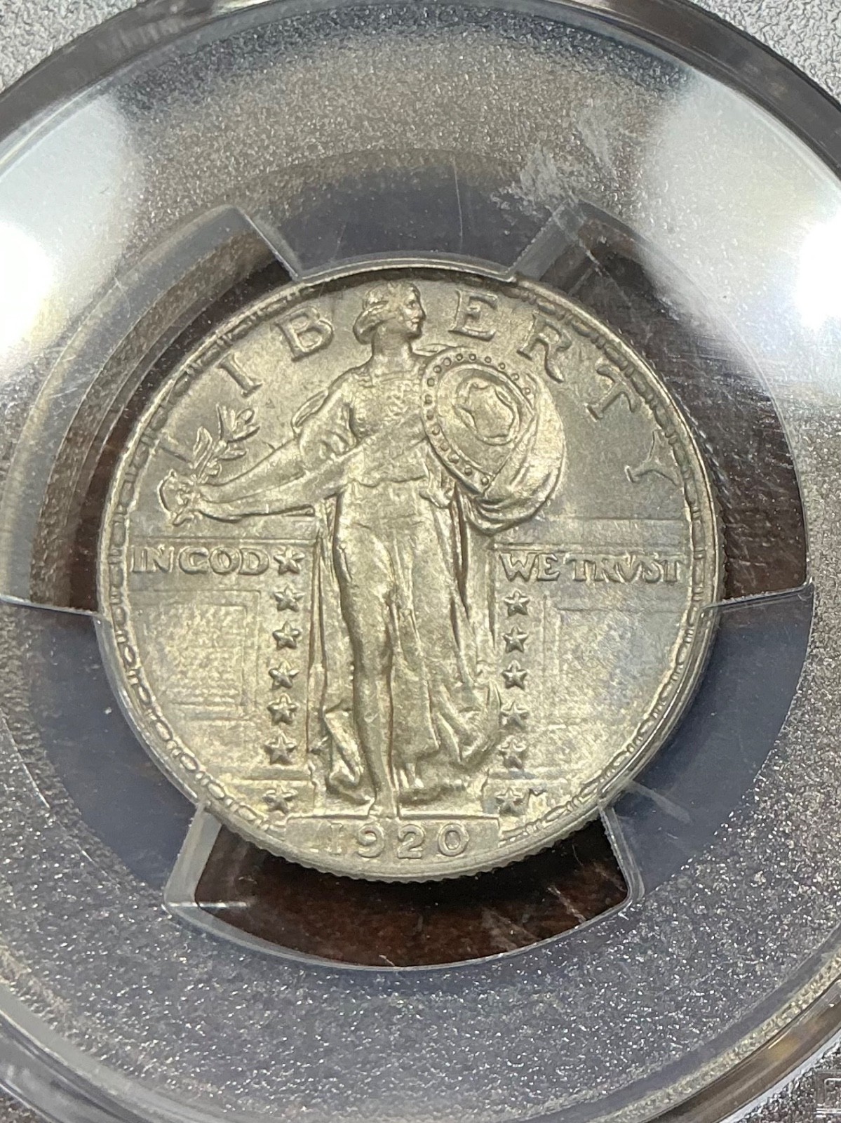 PCGS AU58FH 1920 STANDING LIBERTY QUARTER BRIGHT WITH NICE LUSTER