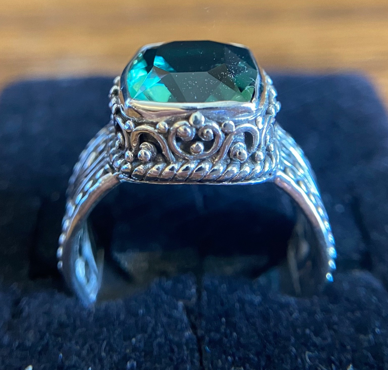 Sarda,Bali Made,Lab Grown Green Quartz & Sterling, Ring- “Spring Green”