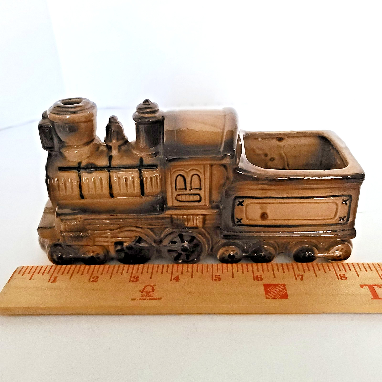 Vintage Locomotive Train Ceramic Planter Engine Mid Century Brown 8"