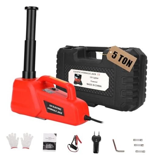 Electric Hydraulic Car Jack Kit 5 Ton 12V Ultra-Portable Auto Car Lift Red