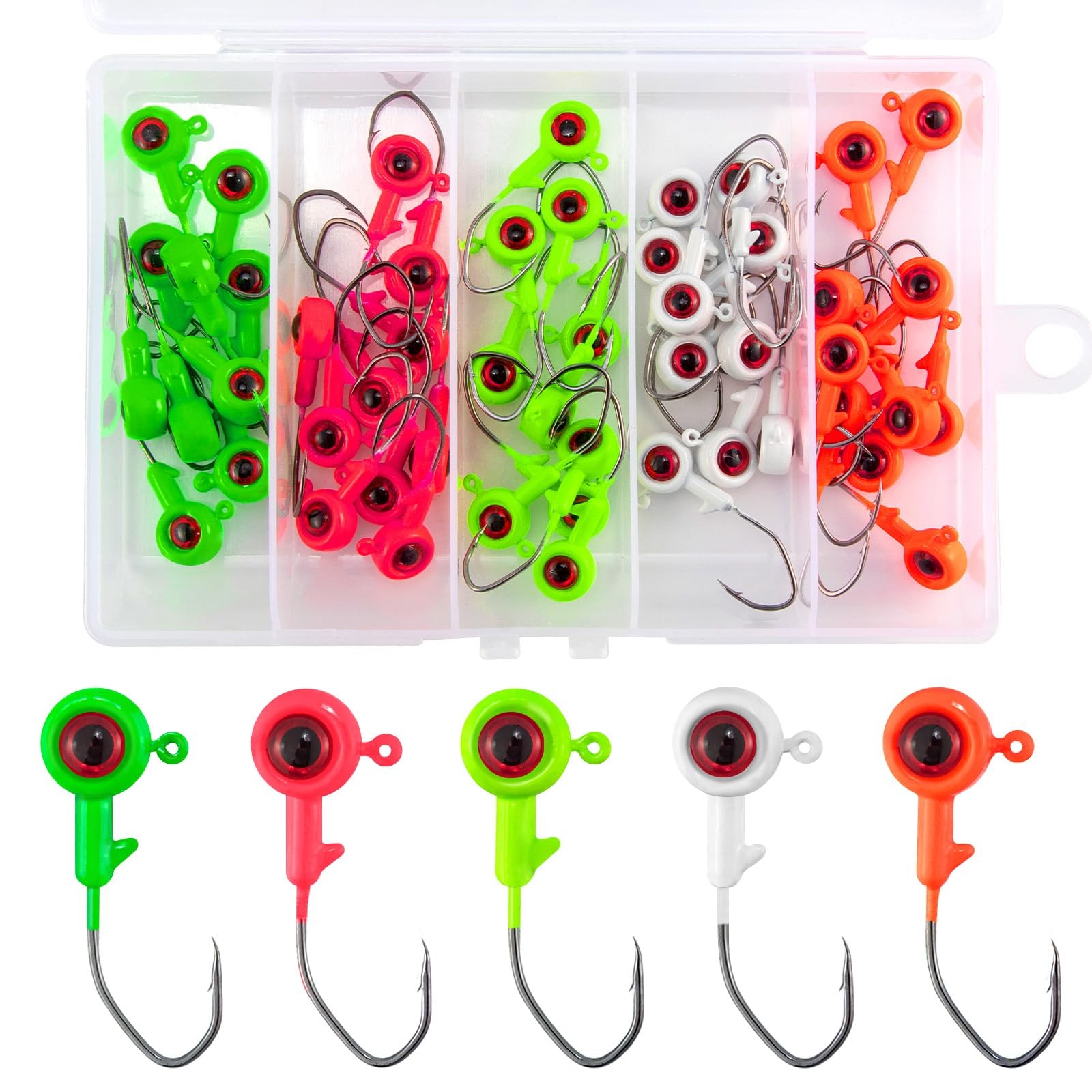 Alwonder 50-Pack Crappie Jigs with 3D Eyes Bass Trout Panfish Freshwater