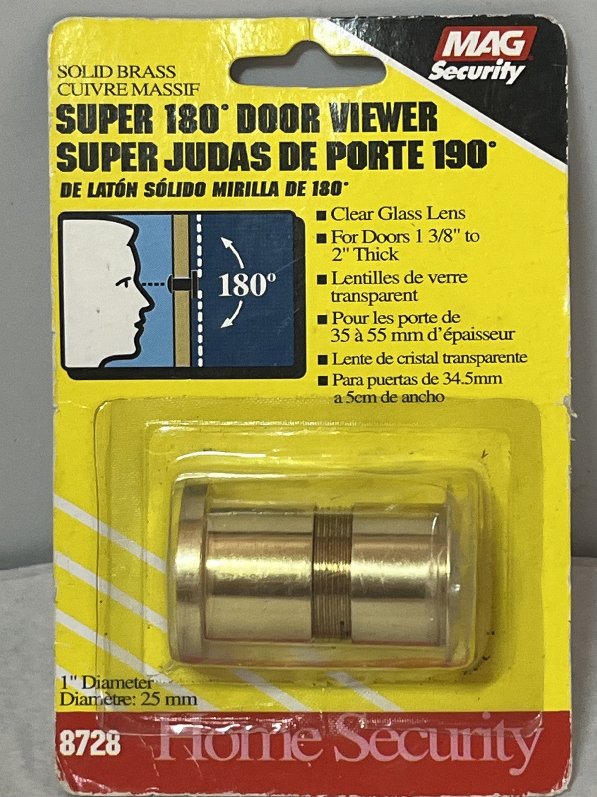 8728 - Mag Security- Super Door Viewer 180-Degree, 1-Inch Bore, Brass