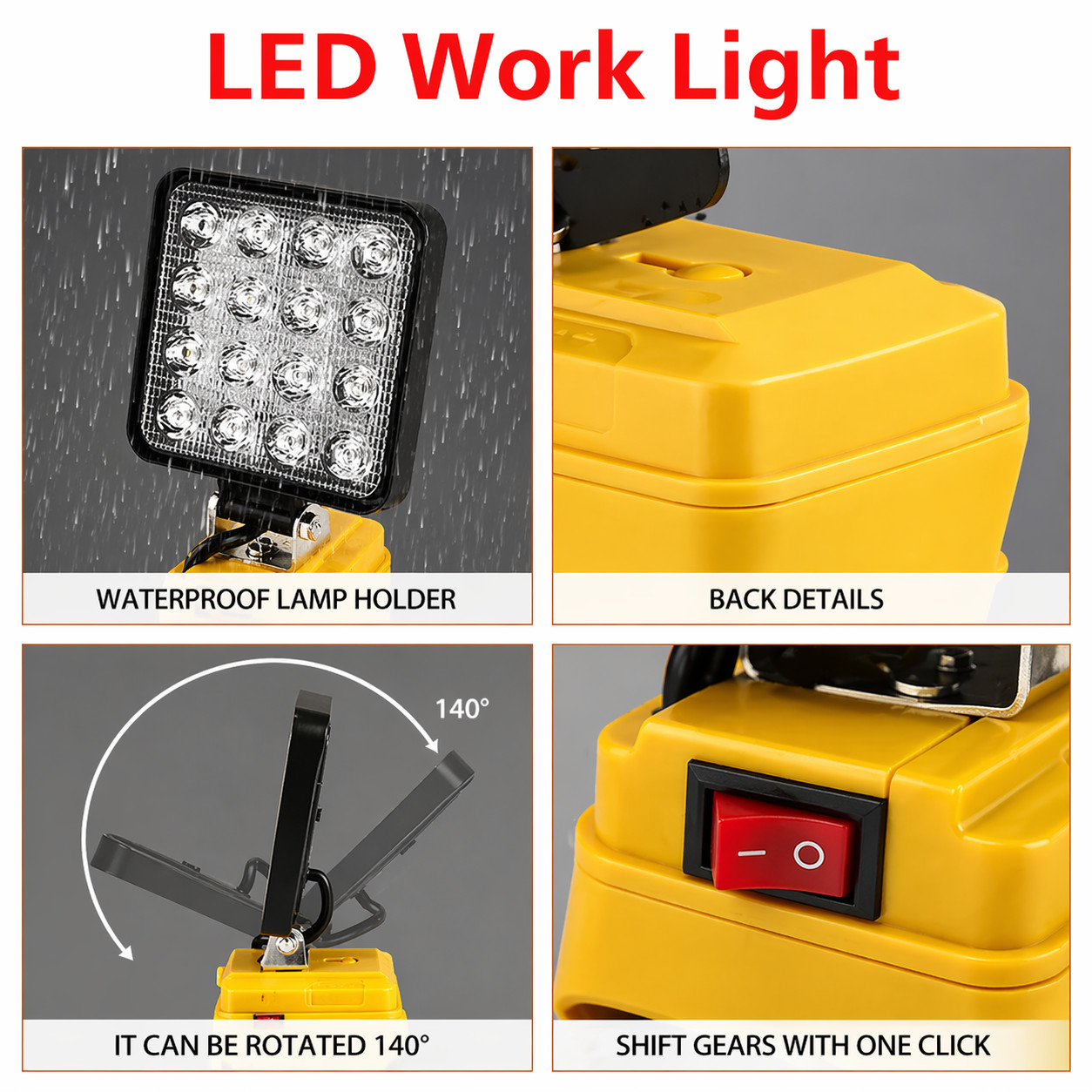 LED 54W 3000LM Flashlight Work Light Powered For DeWalt 20V Li-ion Battery