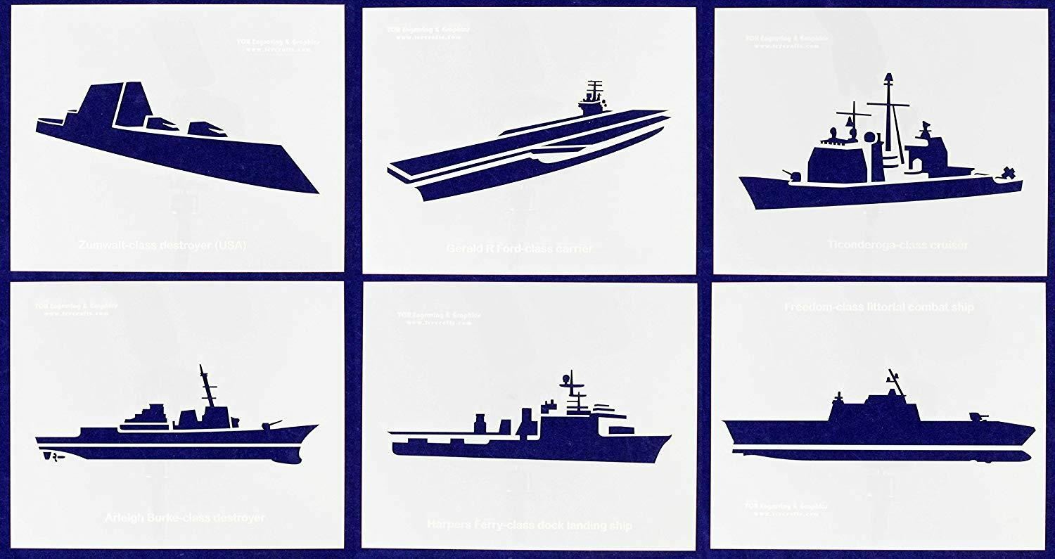 U.S. Navy Ships-- 6 Piece Stencil Set 14 Mil 8" X 10" Painting /Crafts/ Template
