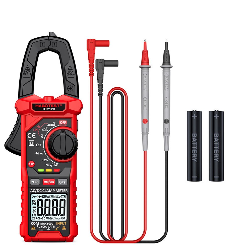 HABOTEST HT212D Digital Clamp Multimeter NCV Volt Am Ohm Meter with Battery