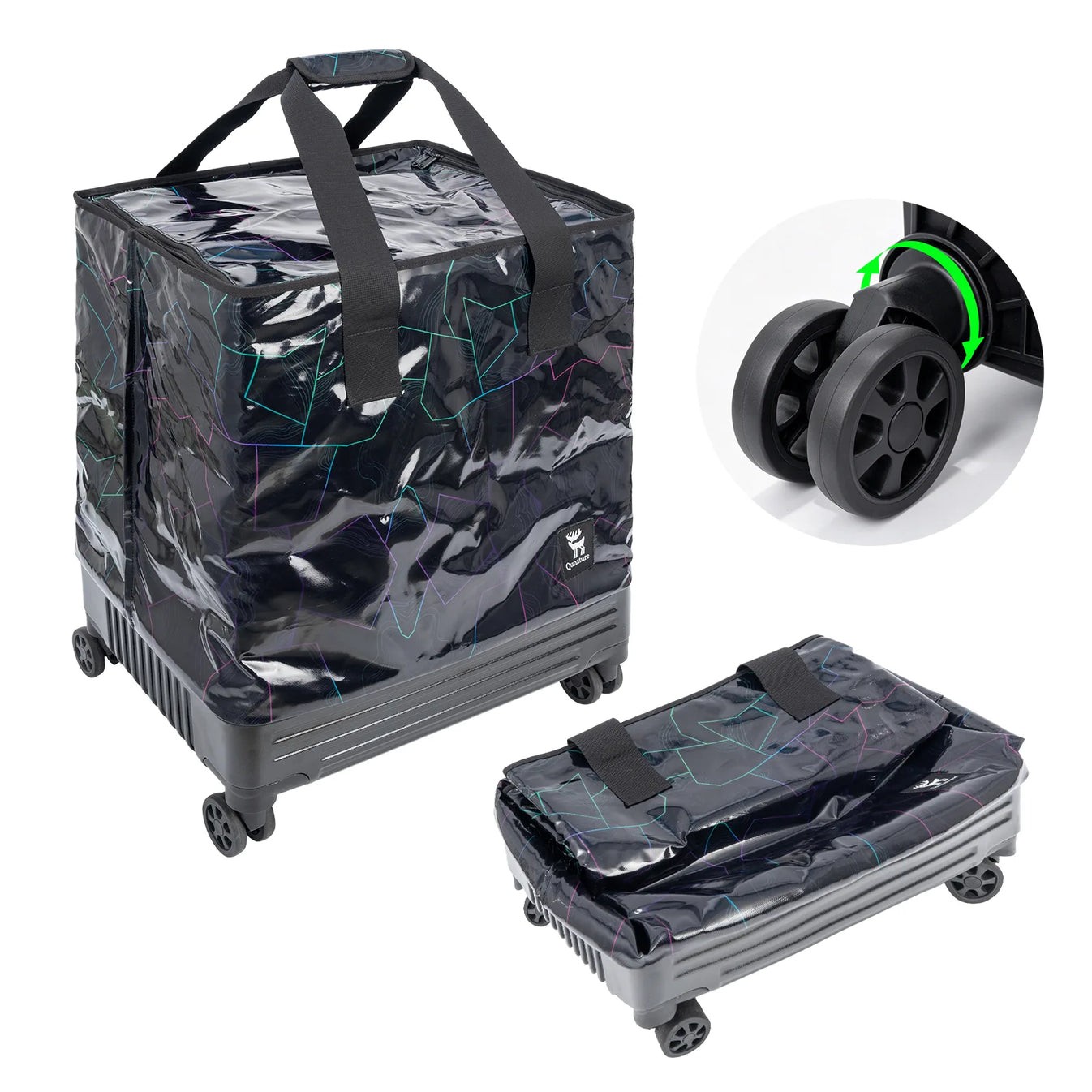 Quanture Rolling Tote Bag Lightweight Foldable Camping Trolley Grocery Bag 75L