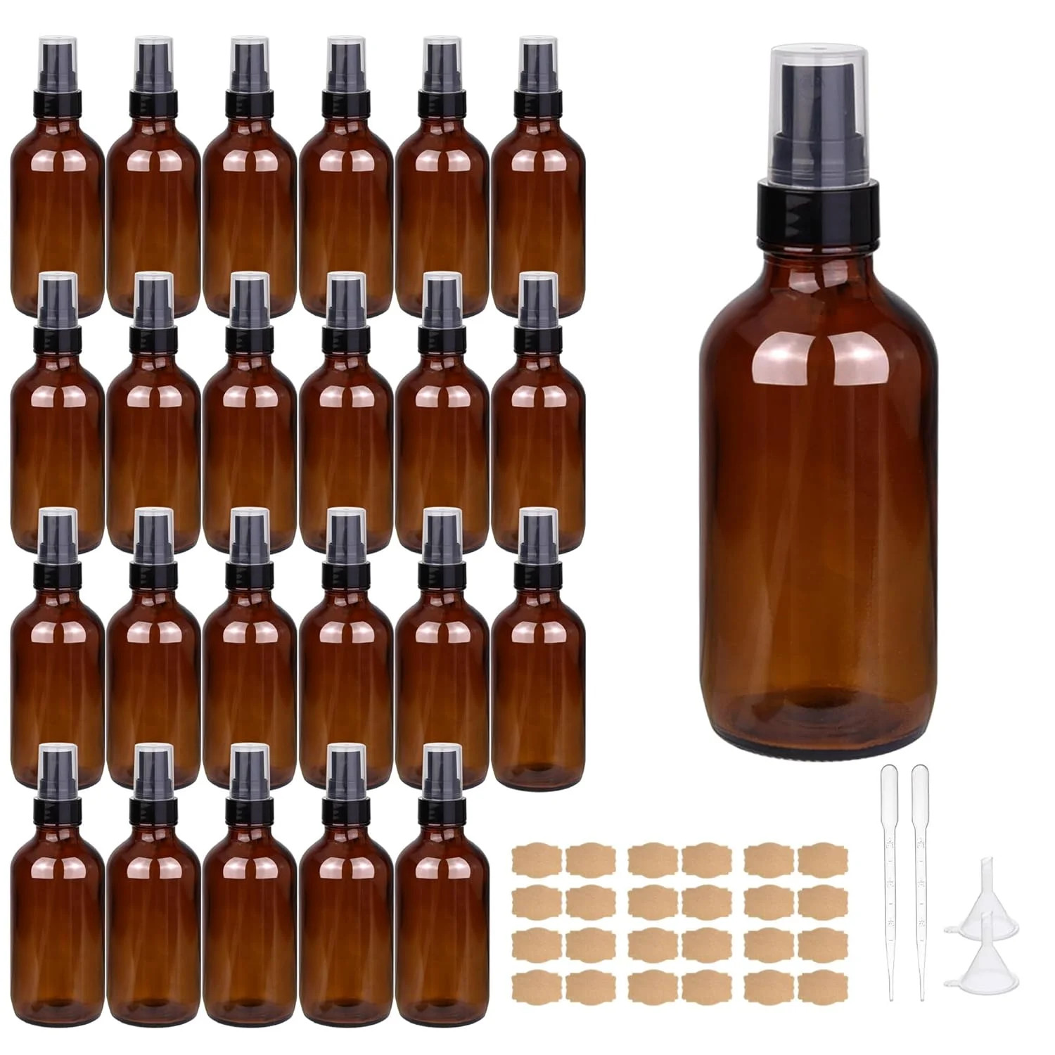 GIVAMEIHF 4oz Amber Glass Spray Bottles Mist Sprayer Set of 24,Empty Small Spray