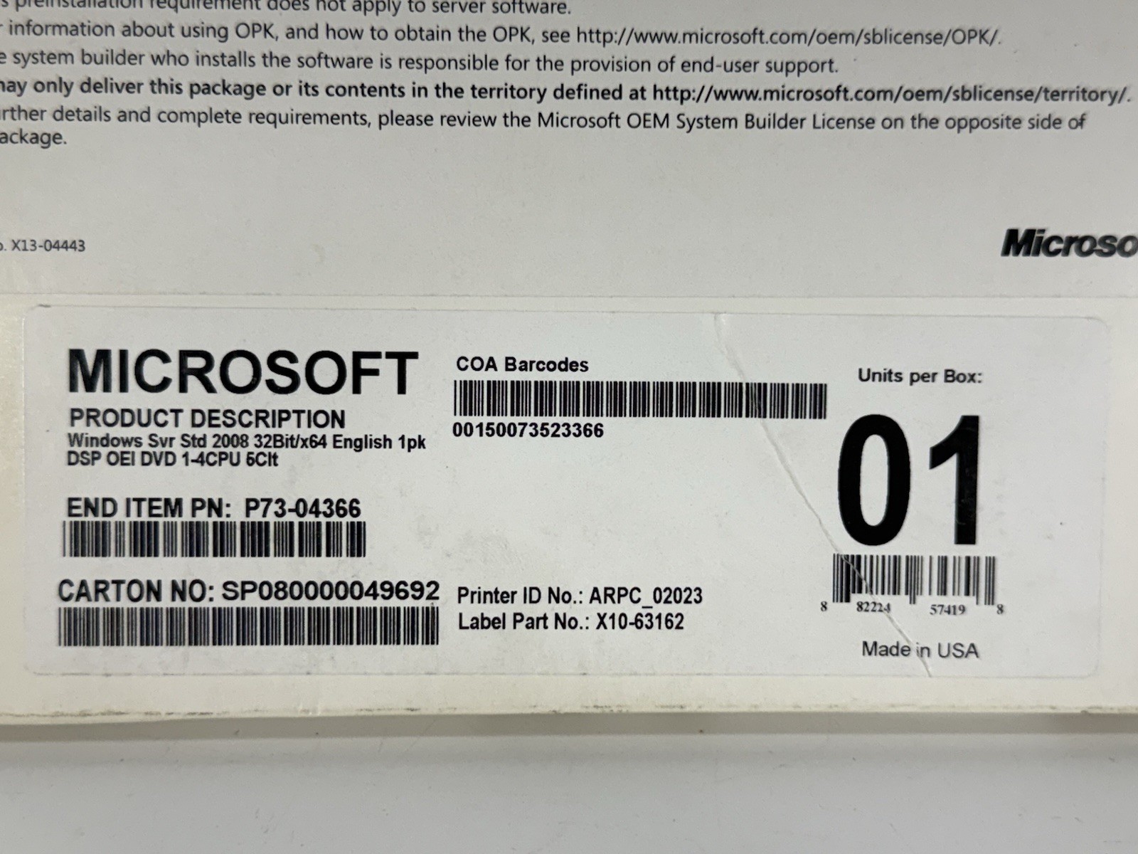 SEALED Microsoft Windows Server Standard 2008 OEM System Builder Pack ~ 5-Client