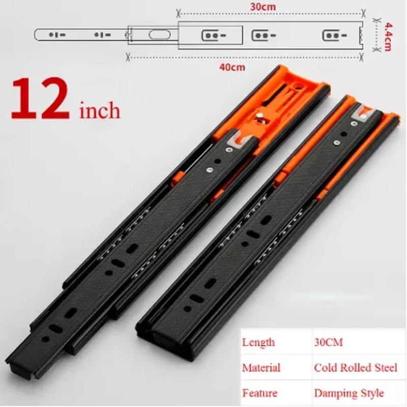 2Pcs Metal Buffer Drawer Slides 1220 Inch Track Width 45Mm Mute ThreeSection Rai