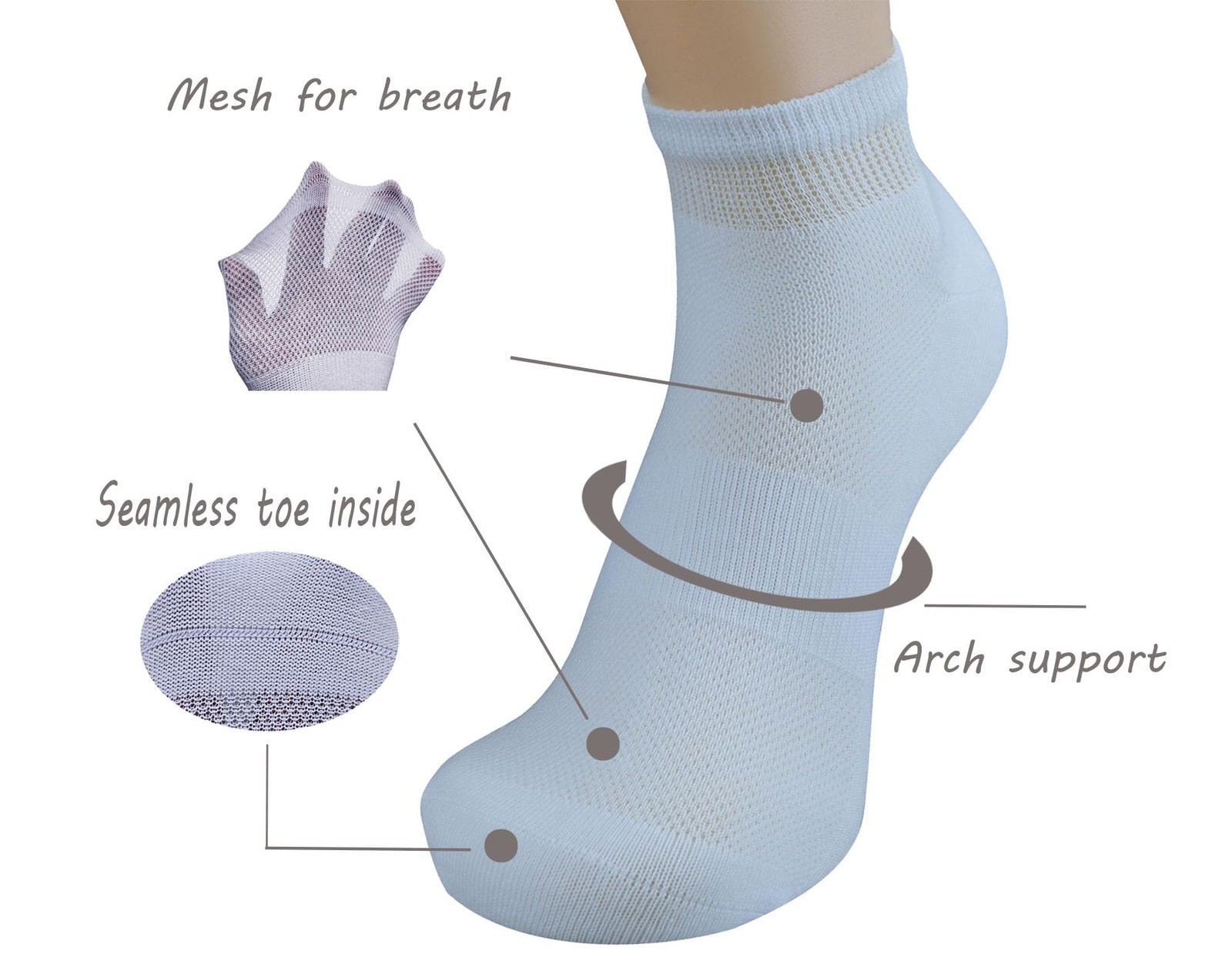 Men's Cotton Diabetic Low-Cut Socks 6-Pack with Arch Support Size 10-13