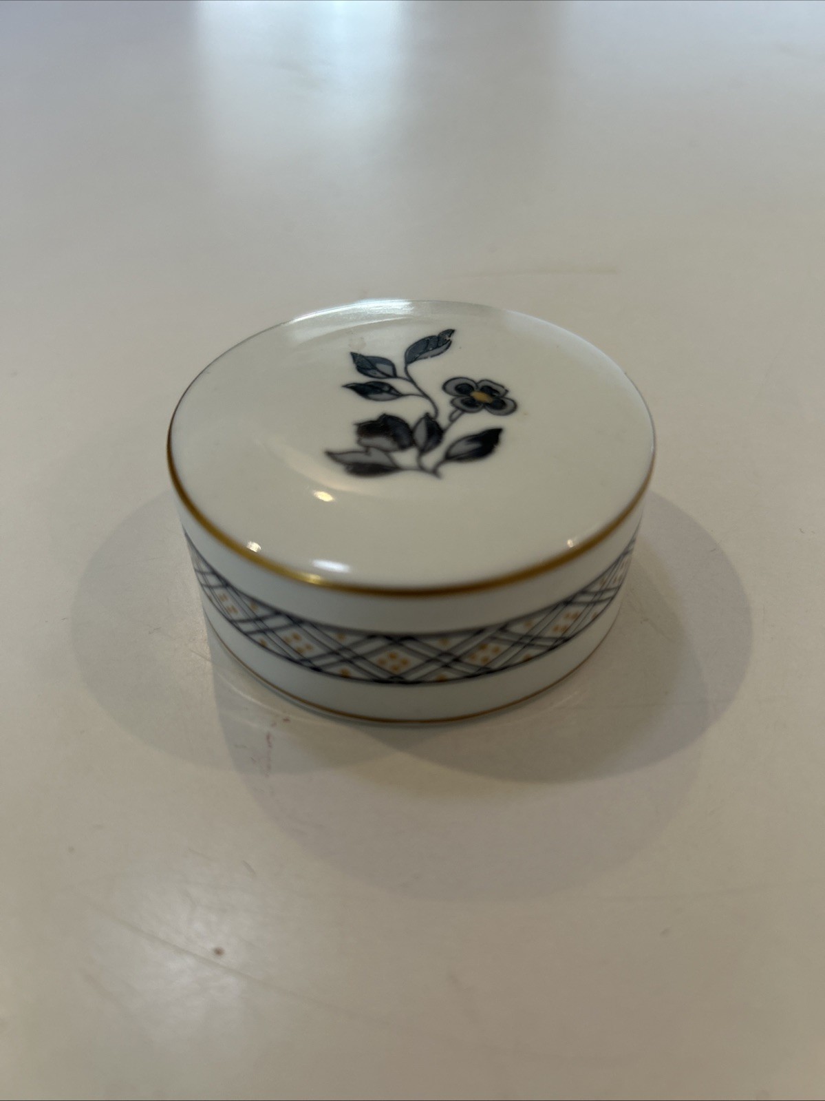 Hand Painted Bone China Floral Geometric Trinket Box Portugal