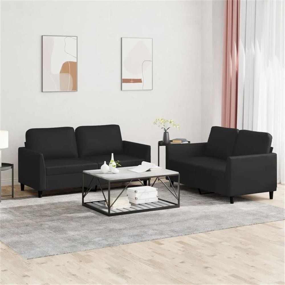 Bowery Hill Modern / Contemporary Fabric Sofa Set in Black Finish
