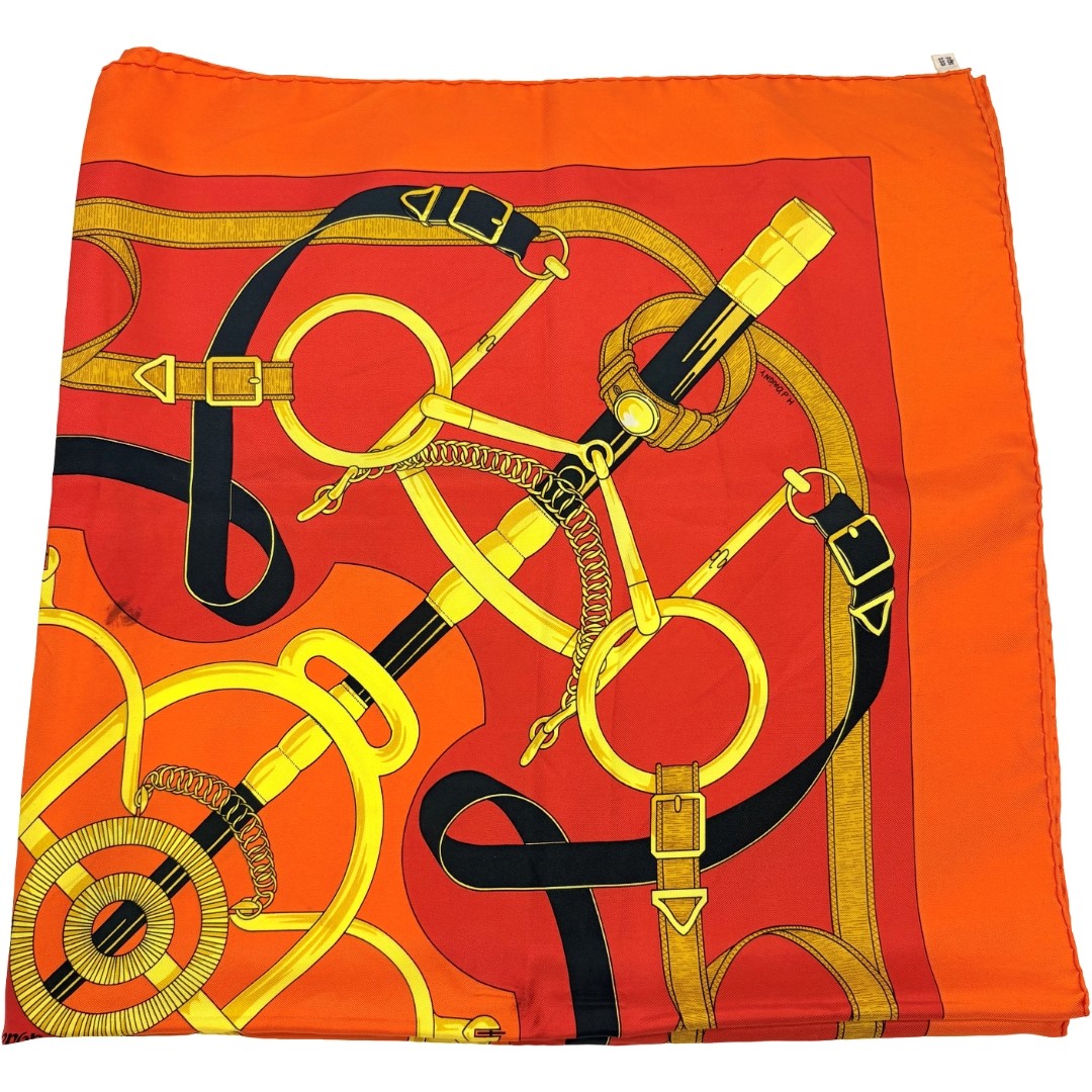 Authentic HERMES Carre 90 Shawl Stole Scarf Orange Silk #36638156