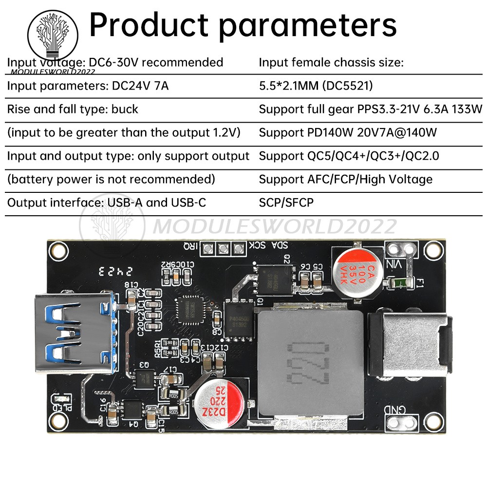 DC 6-30V 140W Multi Protocol Desktop Intelligent Fast Charging Module DIY Case