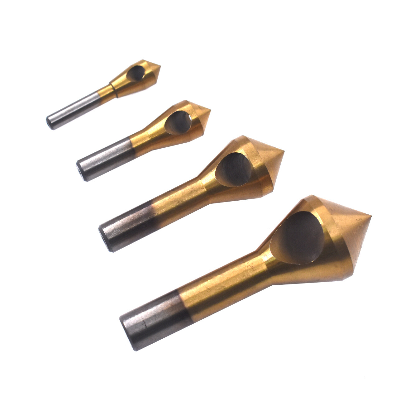 4Pcs Chamfer Countersink Deburring Drill Bit Set Crosshole Cutting Metal Tool