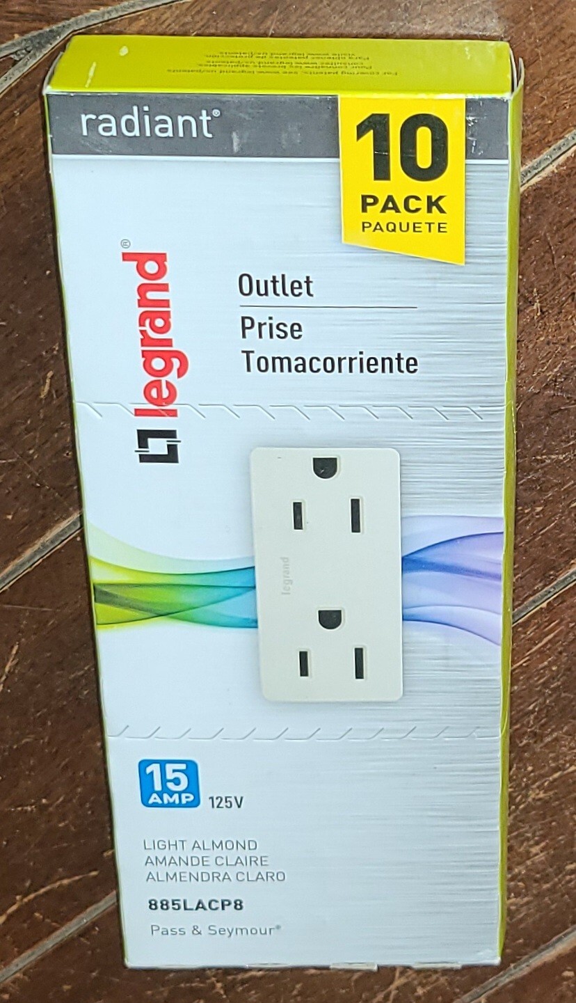 10 Pack Legrand Radiant 15 Amp Outlets -Light Almond- Item #885LACP8