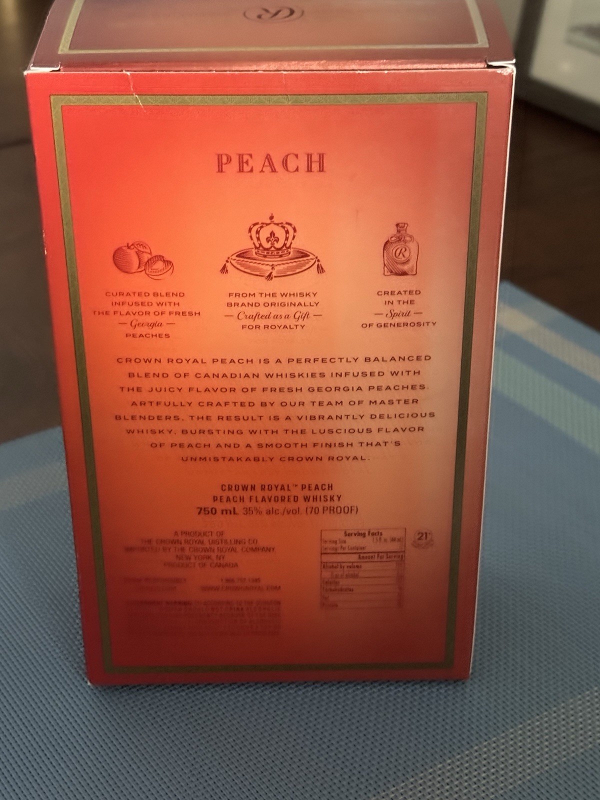 Crown Royal Canadian PEACH Whisky Empty 750ml Bottle With Cap & Box