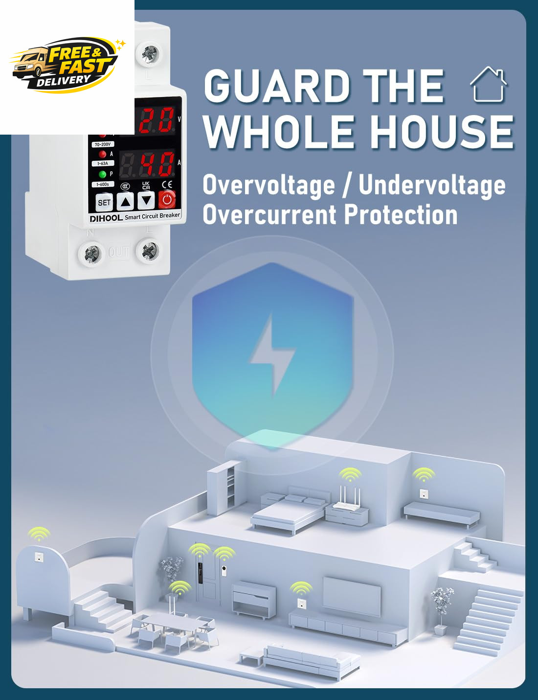 Adjustable Voltage Protector 110V 220V, Low/High Voltage Cutoff and Overcurrent
