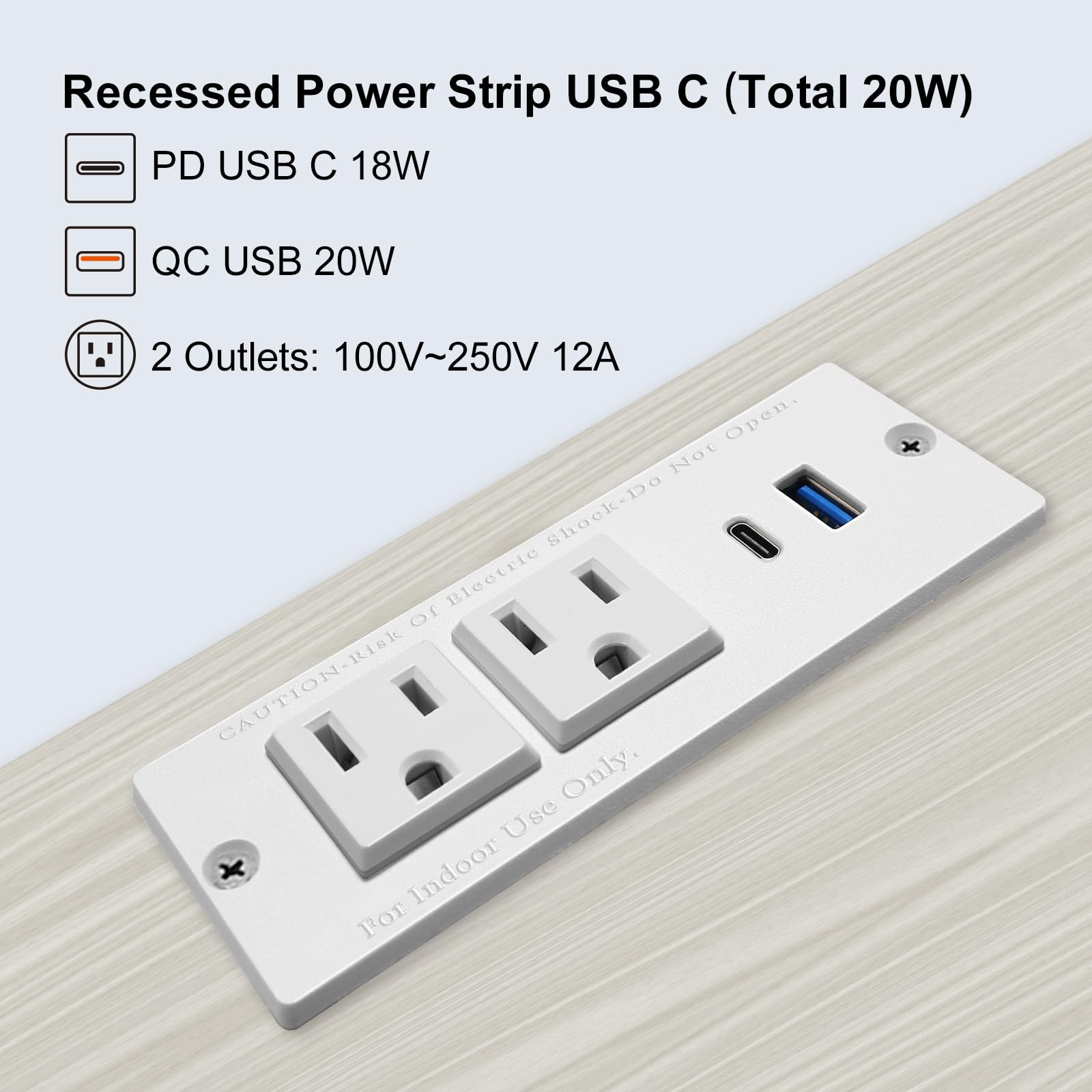 USB C Recessed Power Strip Fast Charge Desktop Power Station 2 Outlets 2 USB ...