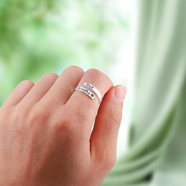 Just Breathe Ring for Women Adjustable Heart Ring Stainless Steel Adjustable Sil