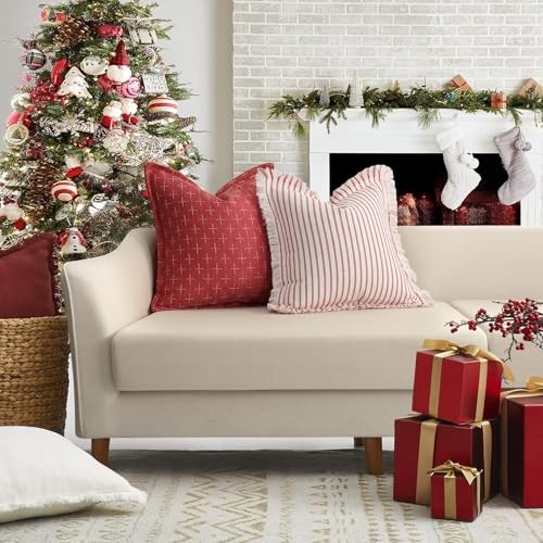 Christmas Pillow Covers 12x20 Set of 2 Soft 20" x 12" (Pack of 2) Red