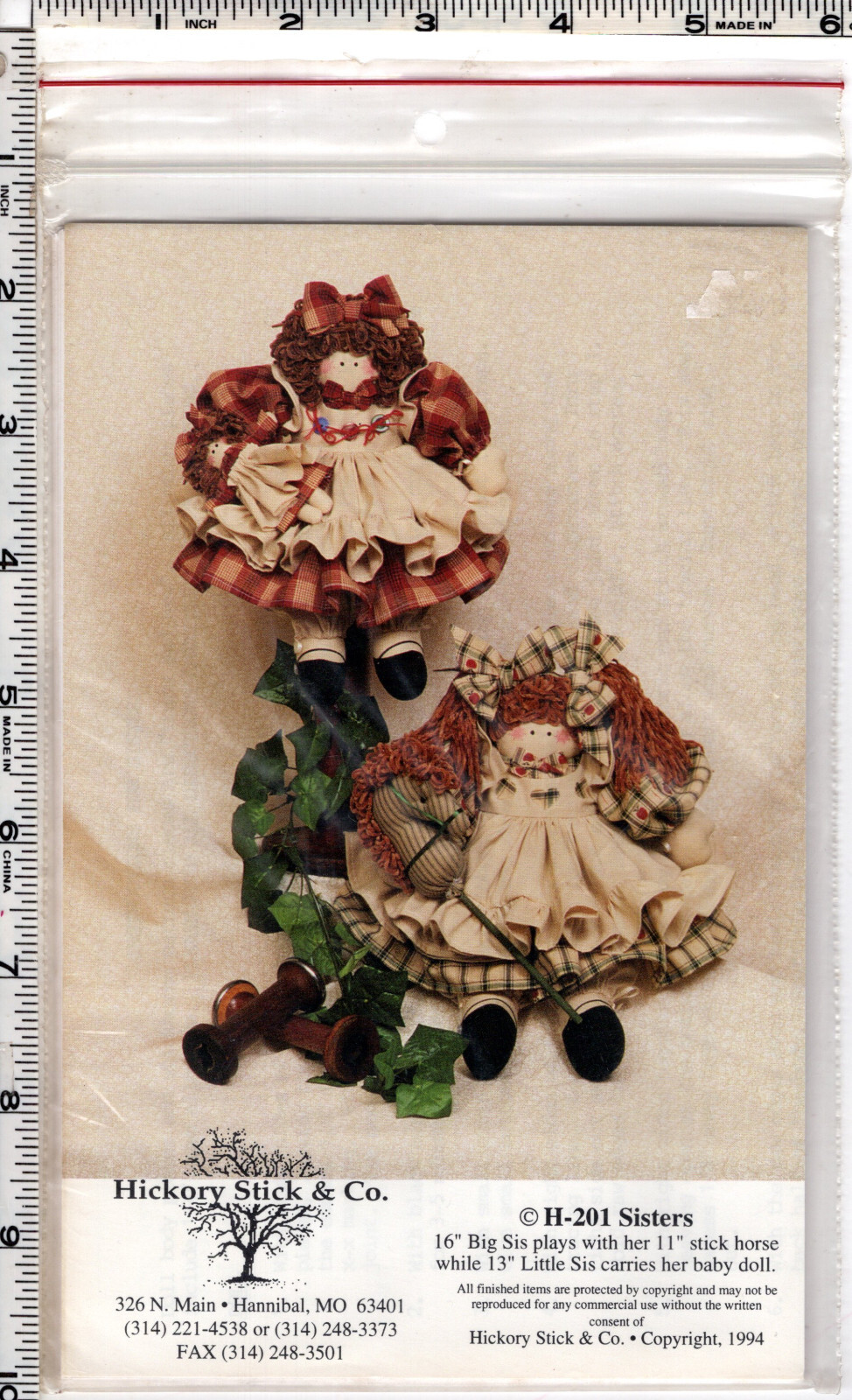 "Sisters" ©1994 Hickory Stitck & Co. Sewing Doll Craft Pattern # H-201 UNCUT