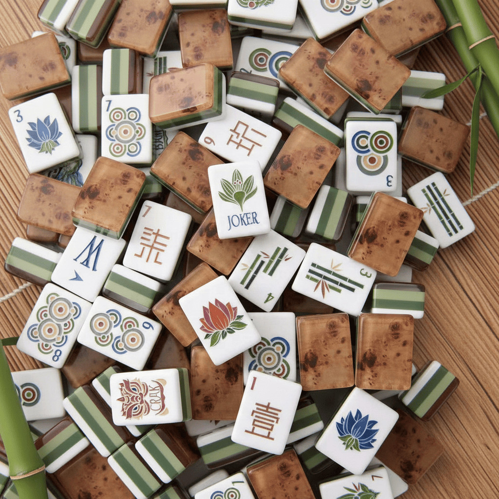 NEW! Beautiful Layered Mahjong Tiles – American Set 160 Tiles - Burl Wood