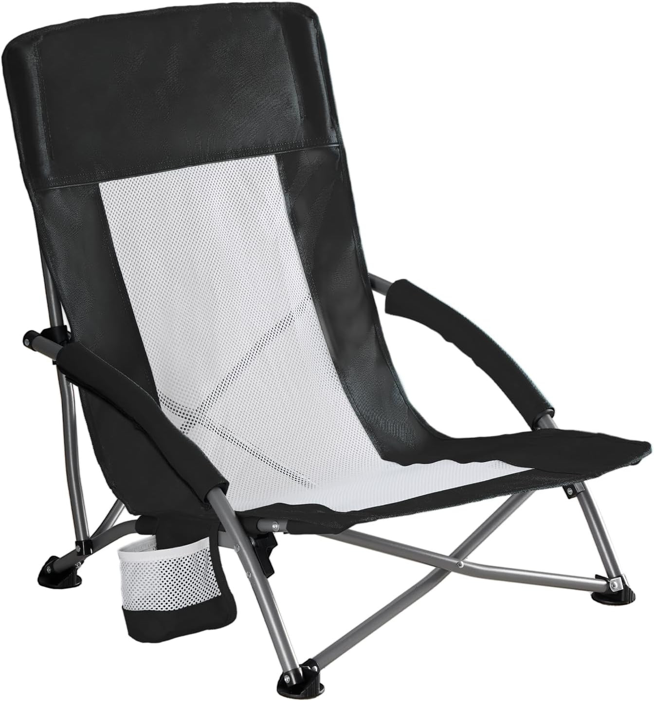 Folding Camping Beach Chair for Adults, Low Profile Lawn Chair with Cup Holders