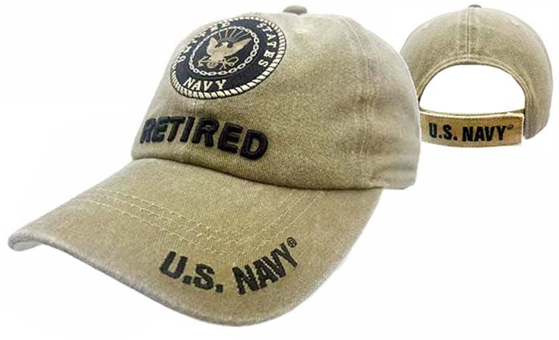 U.S NAVY RETIRED EMBLEM SEAL KHAKI BEIGE SUBDUED EMBROIDERED HAT CAP LICENSED