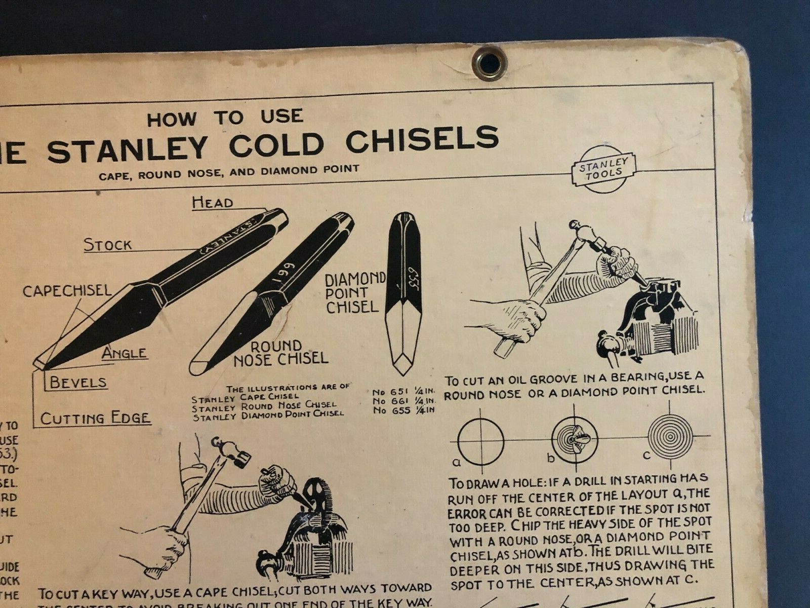 Vintage 1933 Stanley Tools Double Sided Pressboard Instructional Chart (10 / 14)