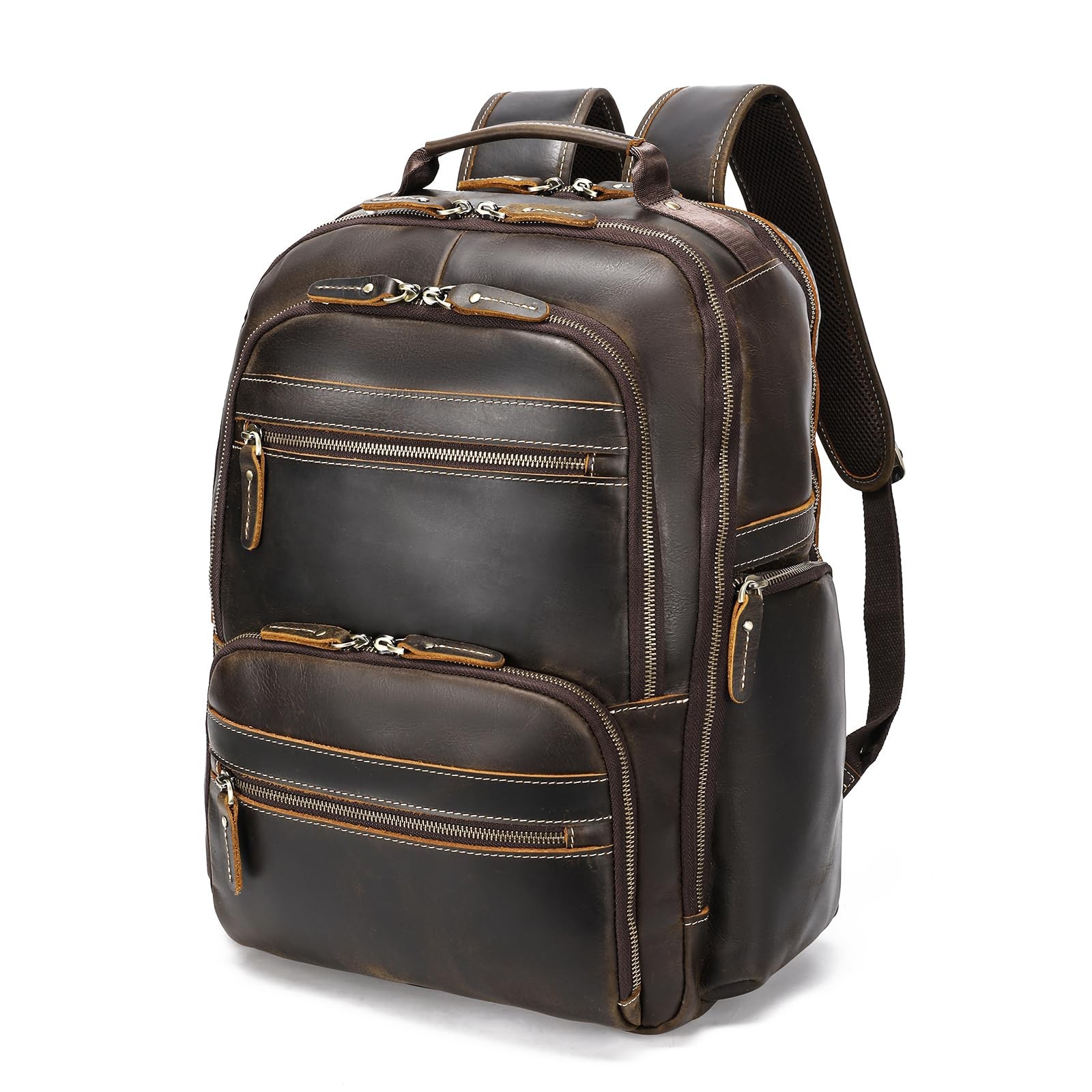 LANNSYNE Vintage Mens Full Grain Leather Backpack Fits 17.3 Inch Laptop, Larg...