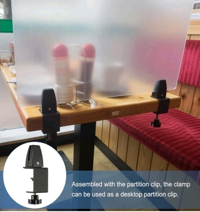 6Pcs Adjustable Desk Divider Partition Clips, Sneeze Guard Support,Black