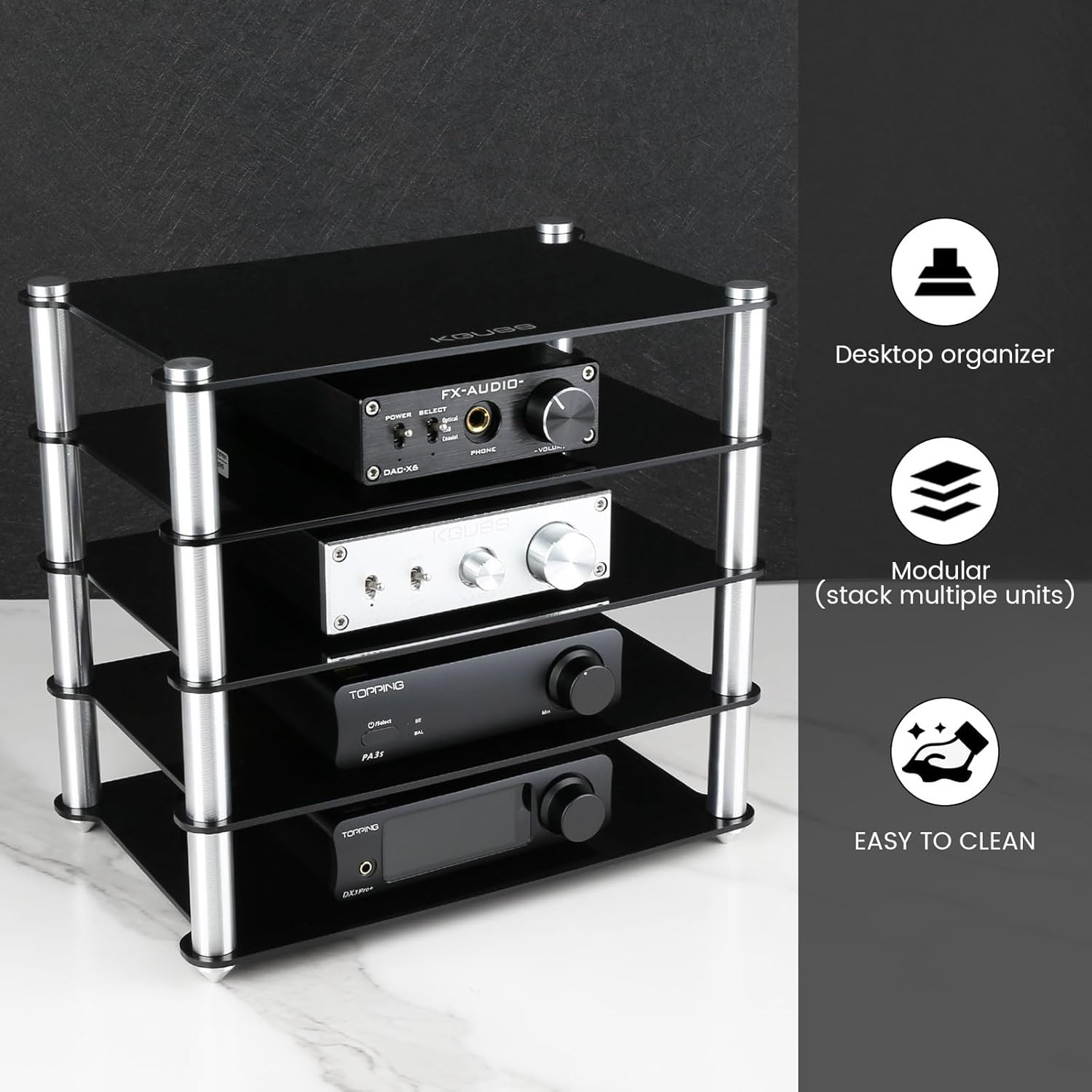 Mini Audio Component Rack Black Acrylic 2-Layer Rack Aluminium Holders
