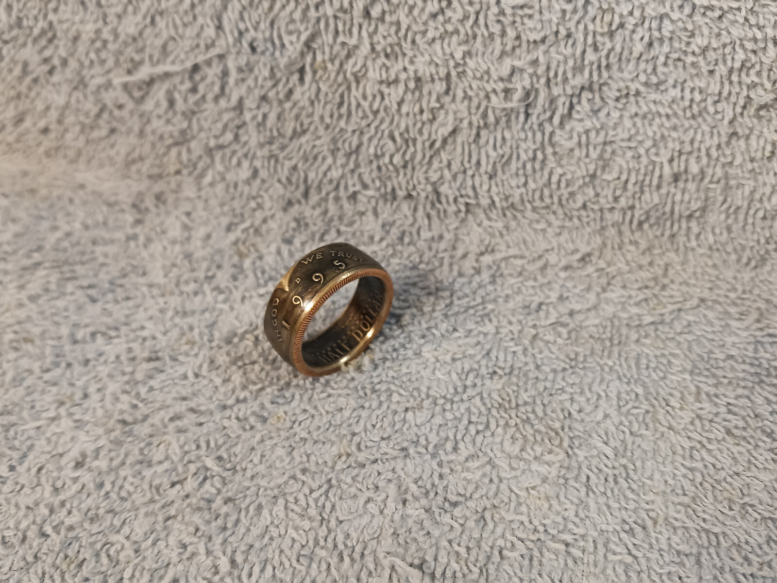 1995 Kennedy Half Dollars  size 9  coin ring  Handmade mixed metals  (A)