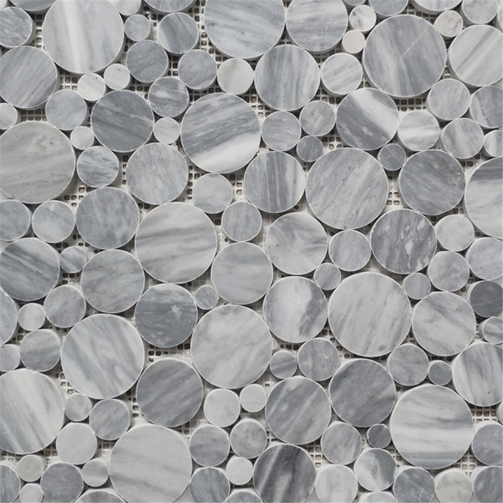 K92XH Bubble Round Bardiglio Gray Marble Mosaic Shower Floor Tile Honed