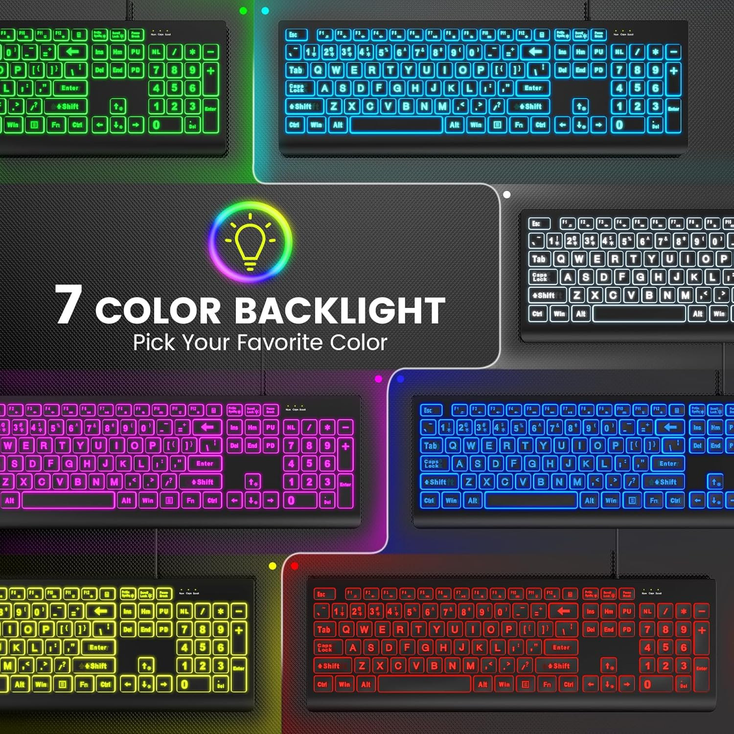 Large Print Backlit Keyboard, Wired USB Lighted Computer Keyboard