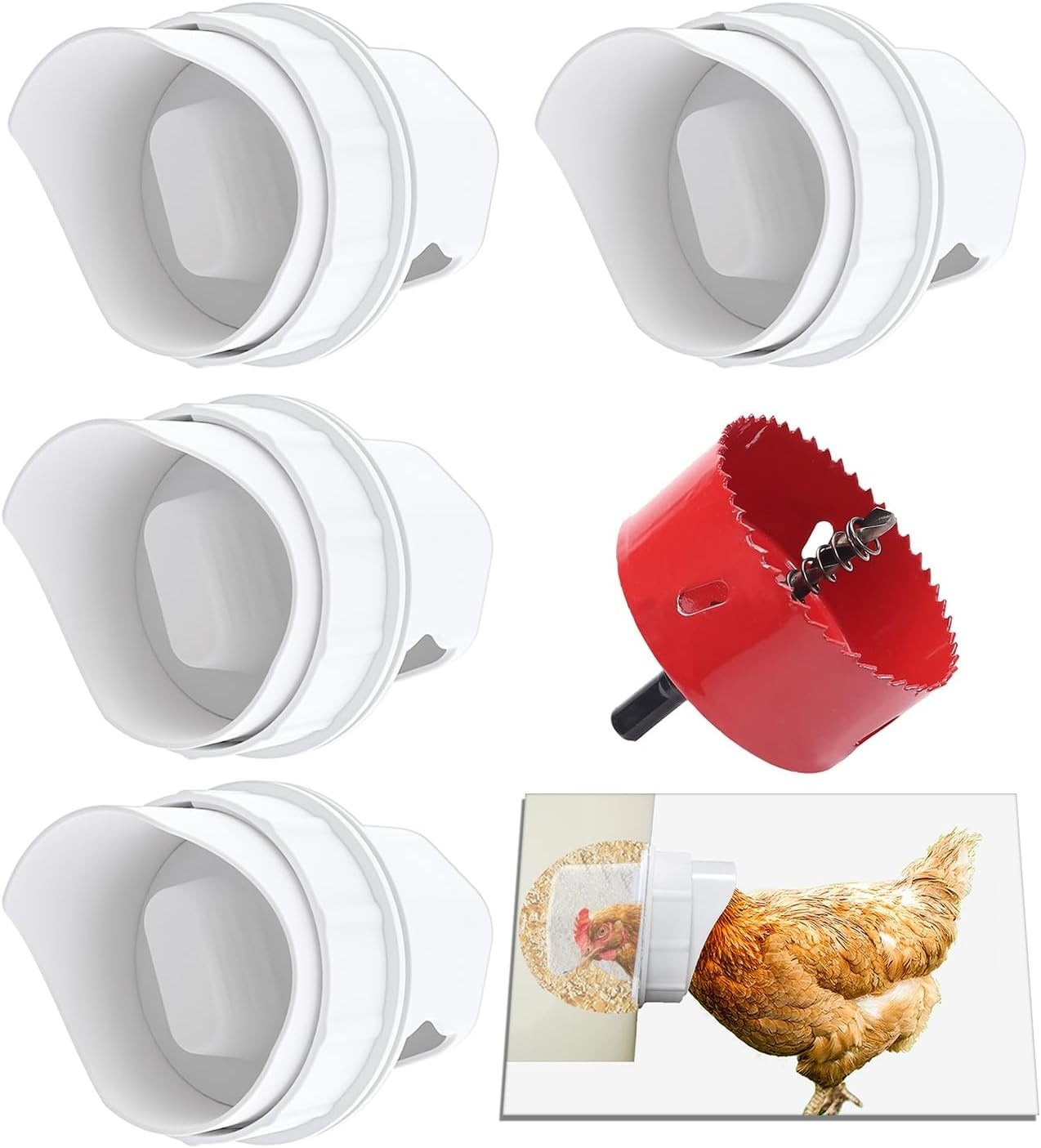 4-Port Gravity Chicken Feeder with Hole Saw - Durable & Mess-Free Solution