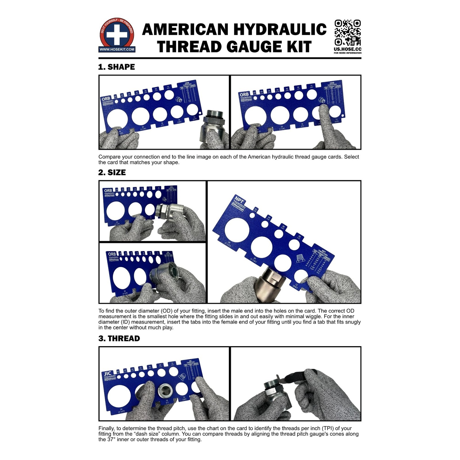 American Thread Identification Kit | Includes: Thread Pitch Gauge, Fitting Id...