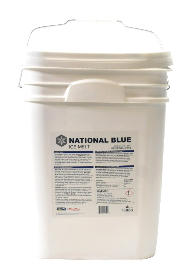 National Blue Snow Salt Ice Melt 35 lb Bucket Fast Acting Ice Melter Terra