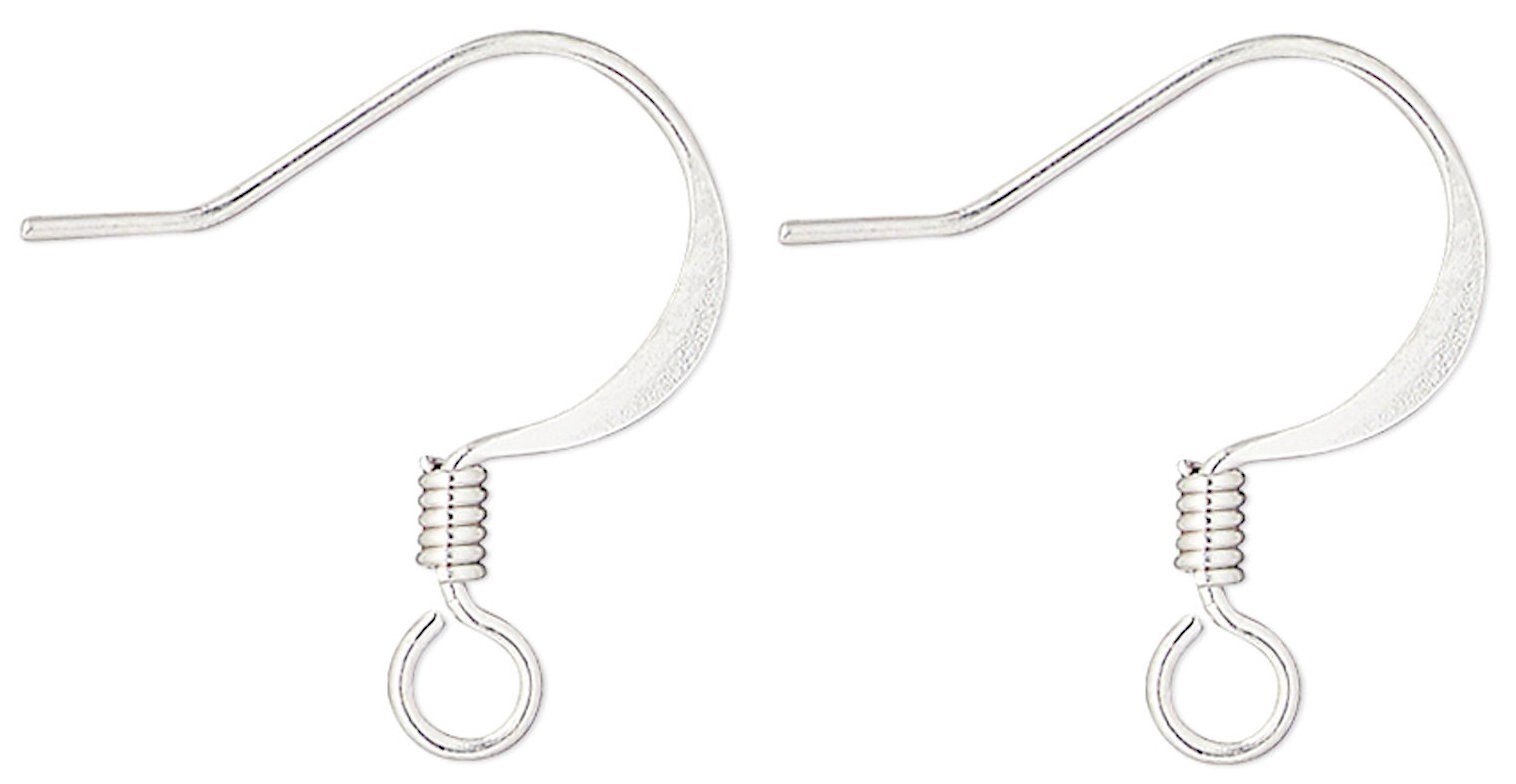 Ear Wire, 10 Silver Plated Brass 22 Gauge 17mm Flat Fishhook Ear Wires Earrings
