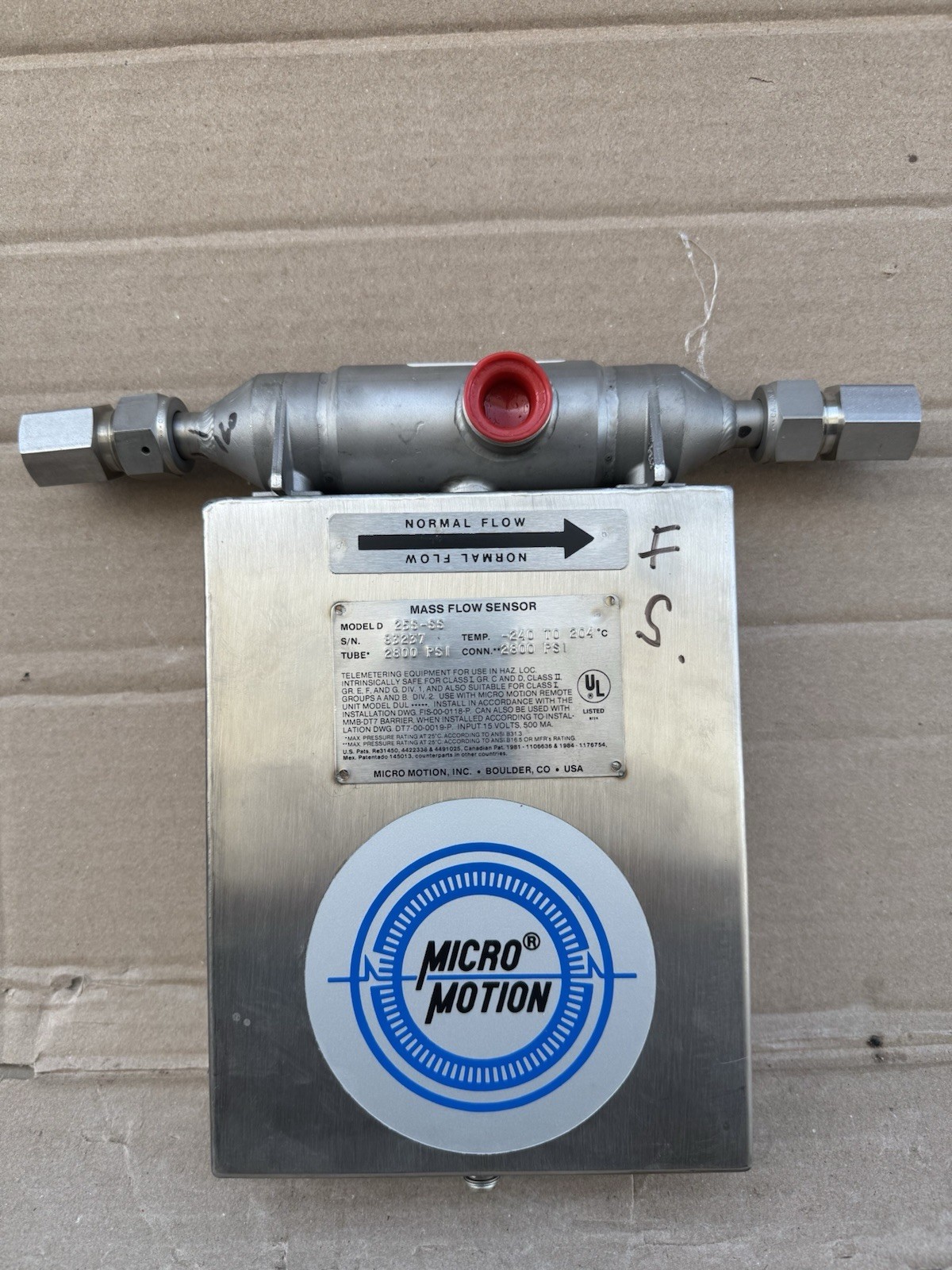 Micro Motion D25S-SS Mass Flow Sensor