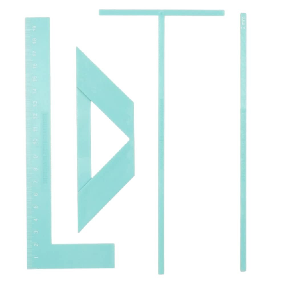 Bookbinding Ruler Set: L Ruler, T Ruler & Corner Cutting Square in Turquoise